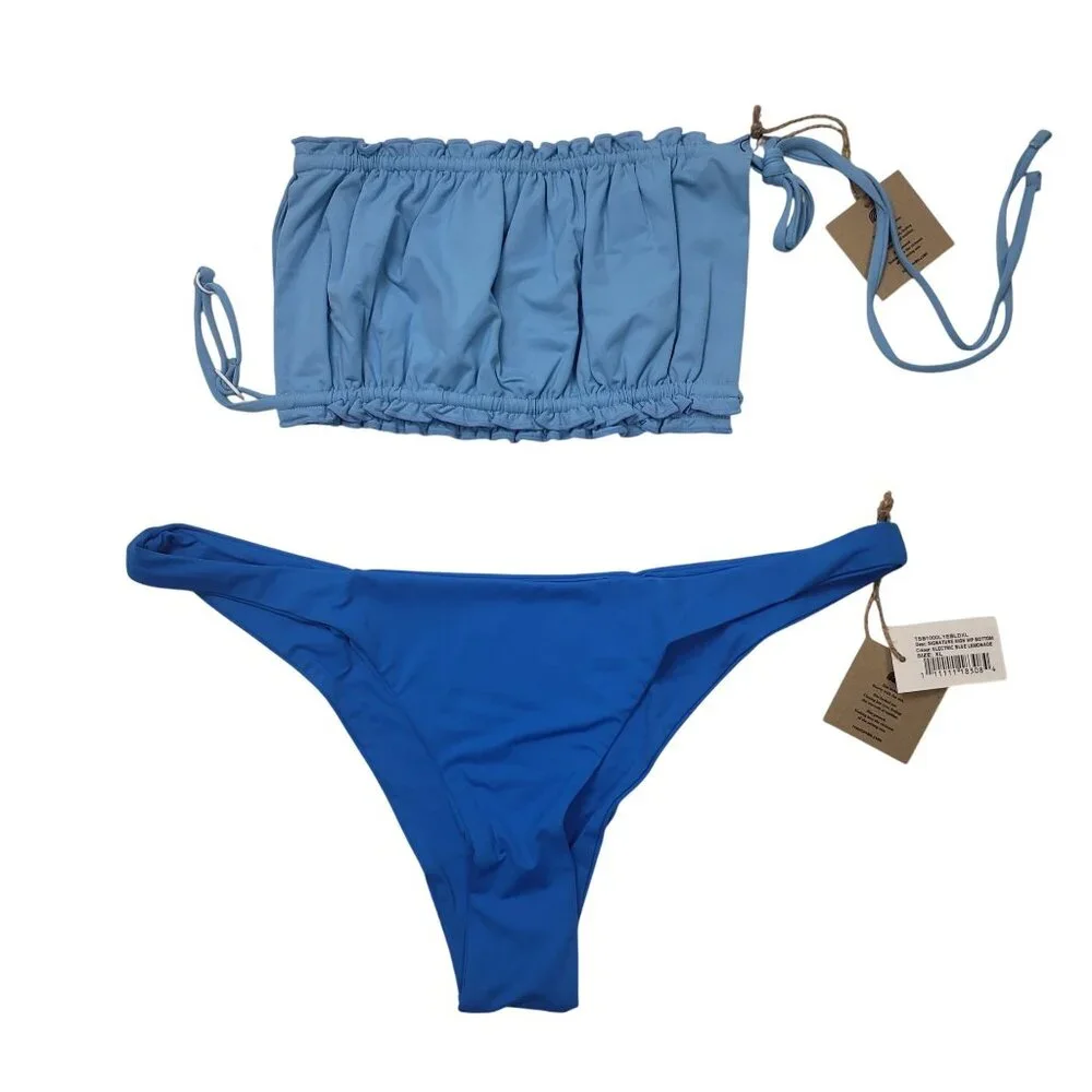 FP X Toast Swim Signature Ruffle Bandeau Top & High Hip Bottom Set XL Sky/Cobolt - Picture 4 of 15